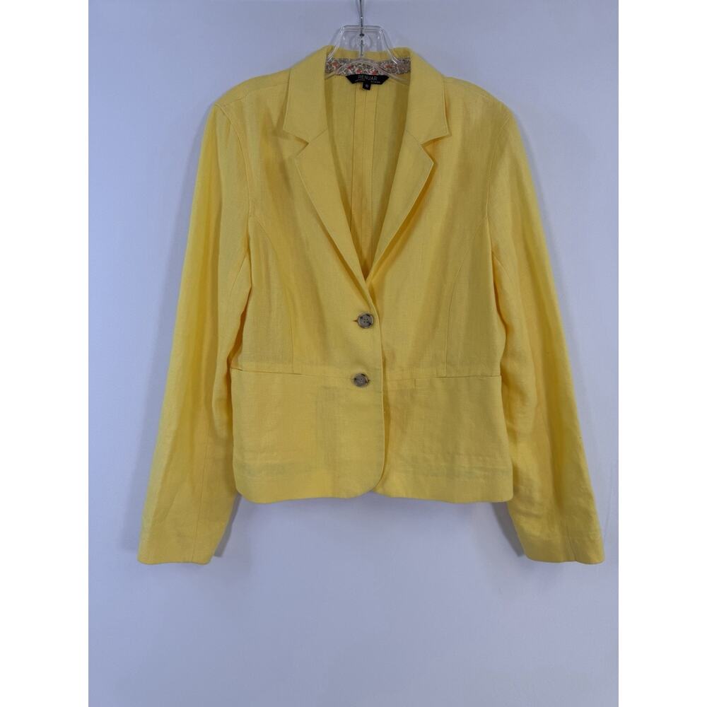 Renuar Women's Canary Yellow Blazer 100%‎ Linen Sz 10 Casual Career Travel